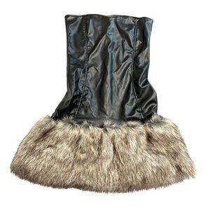 Cowboys of Habit Faux Fur Hem Bandeau Faux Leather Mini Dress in Black